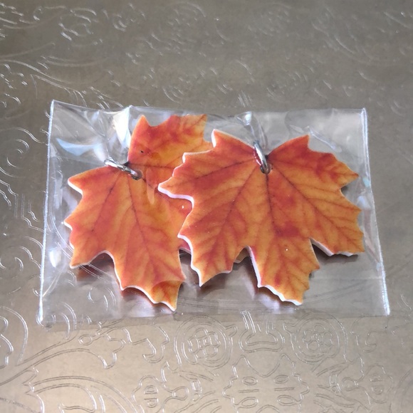 New Orange Maple Leaf Acrylic Hang Earrings - Picture 6 of 13